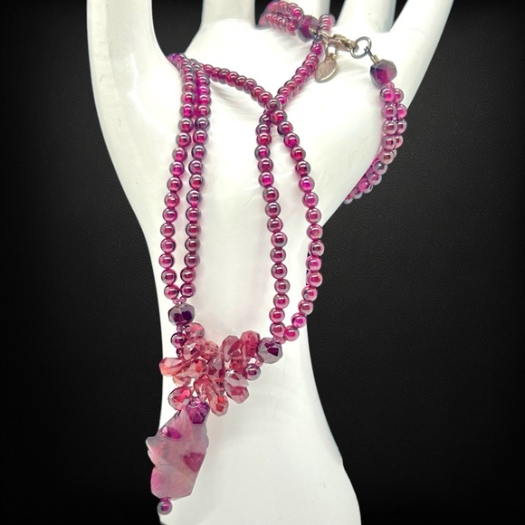 Vintage Signed Pomegranate Garnet Gemstone Necklace - Picture 8 of 11